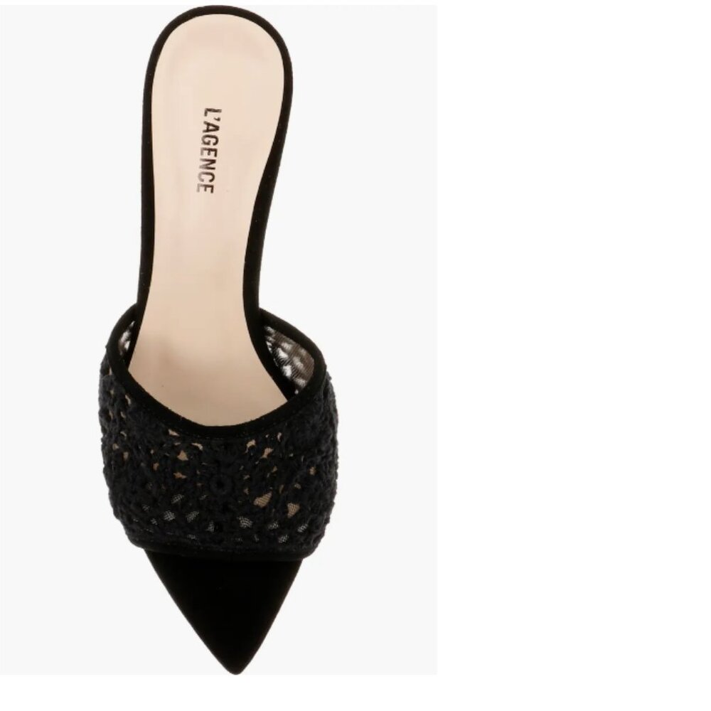 NEW  L'AGENCE Armande Crochet Heeled Sandals in black for women 72 15i8 - Picture 8 of 9